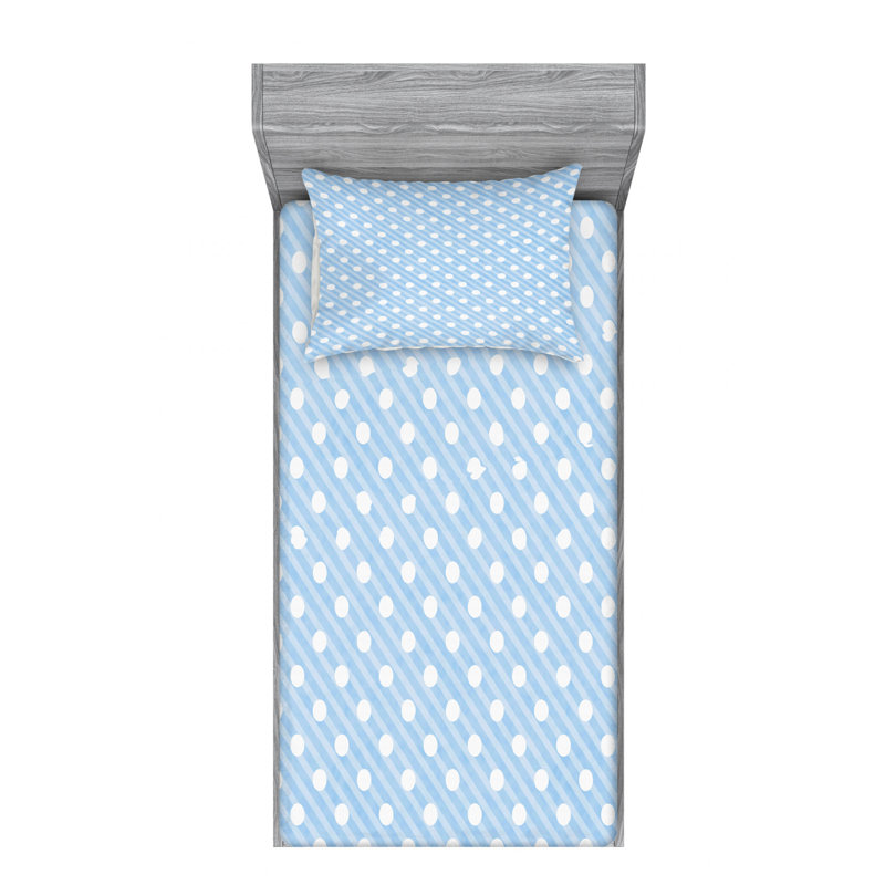Microfiber Polka Dots Sheet Set, Twin XL Sheet Set with 1 Pillowcase, Baby Blue Polka Dots