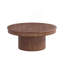 Table basse ronde en noyer de 35,43 pouces avec garniture ondulée nervurée en bois massif, panneau de fibres à densité moyenne et placage de bois pour salon, appartement et bureau