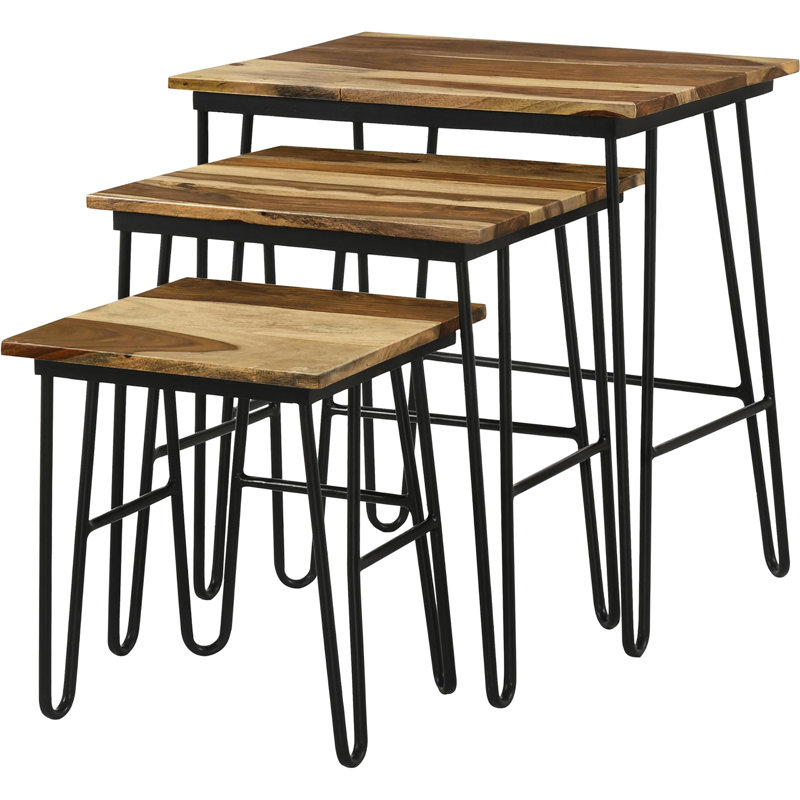 3 tables gigognes avec cadre rectangulaire en bois riche et support