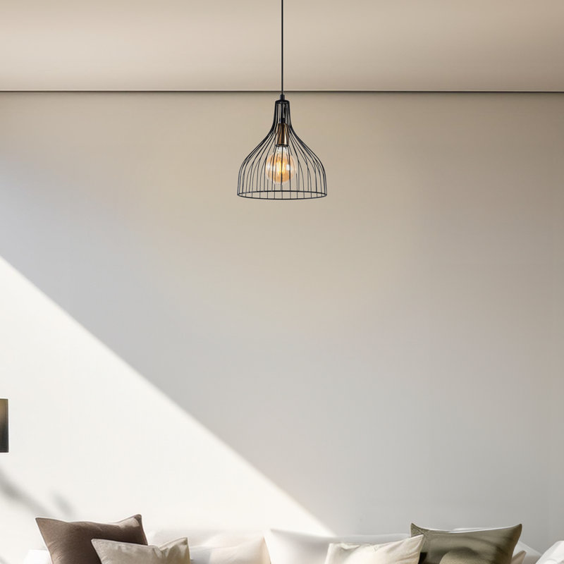 Luminaire suspendu simple en métal à hauteur réglable avec capuchon en métal, Noir / antique
