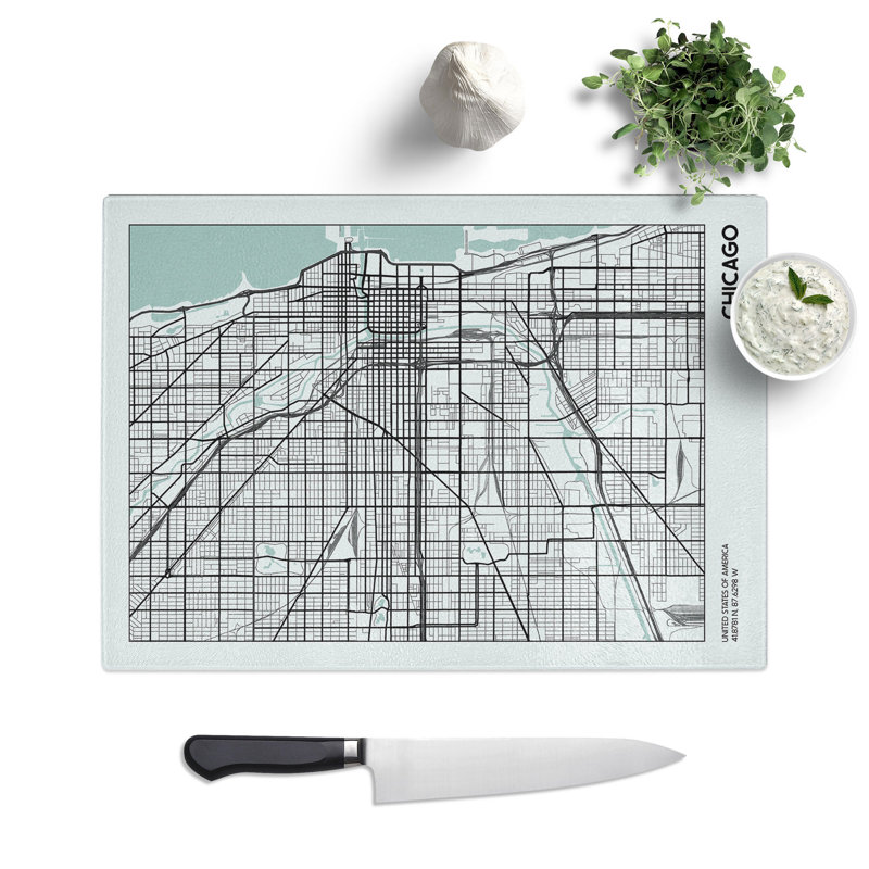 Map Chicago USA Chopping Board, 28.5cm W x 39cm L