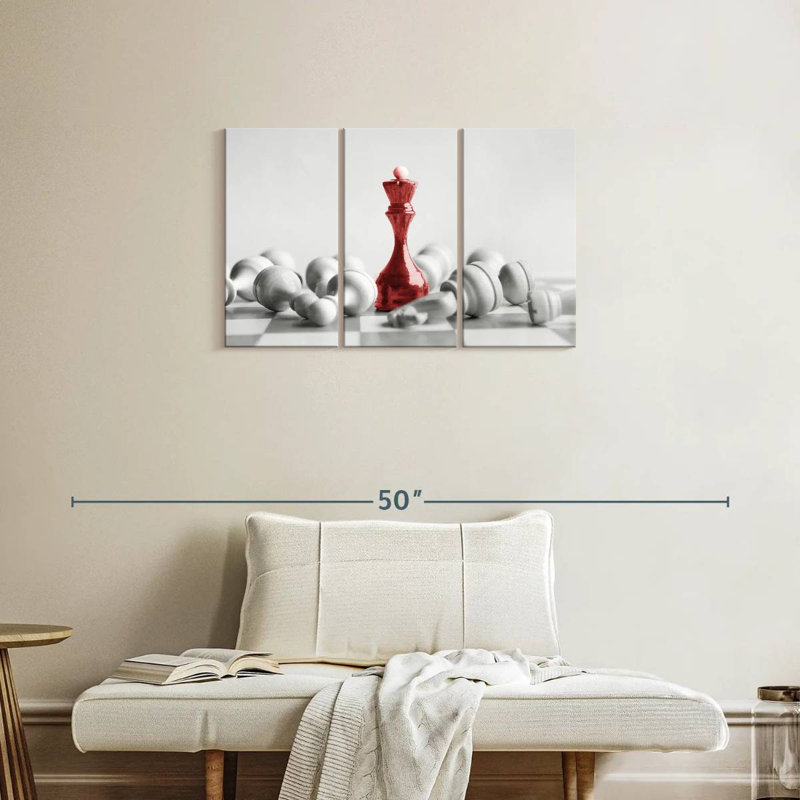 Chess Red Queen 3 pièces, H 20 po x l 33 po x P 1,25 po