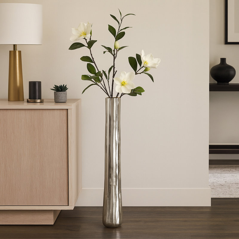 Sagebrook Home 58" Rounded Etched Metal Floor Vase, Silver, 58"