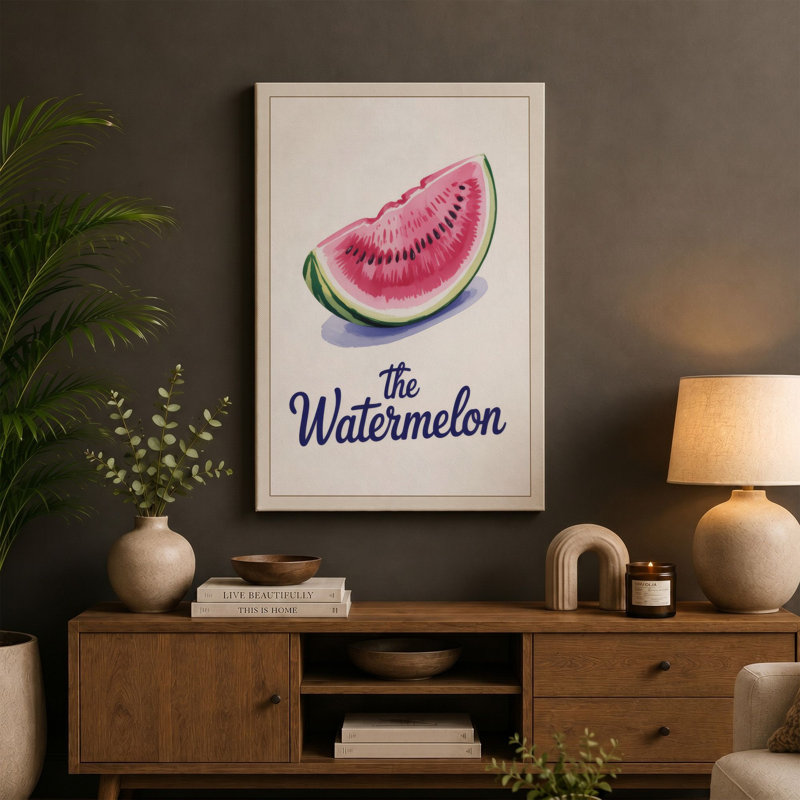 The Watermelon Botanical - Wrapped Canvas, 24x16 - 61.0 x 40.6 cm, Taupe Border