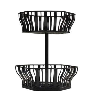 Gourmet Basics By Mikasa Hex 2 Tiered Fruit Basket, 12.5 Inch, Black