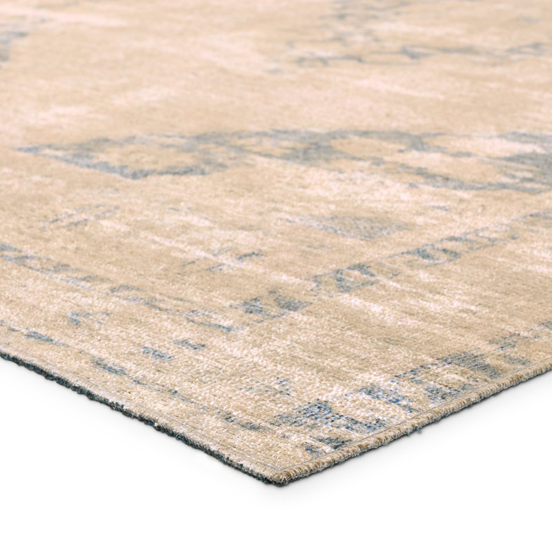 Vibe by Bungalow Rose Avalinn Medallion Tan/Slate Area Rug, Rectangle 4' x 6'