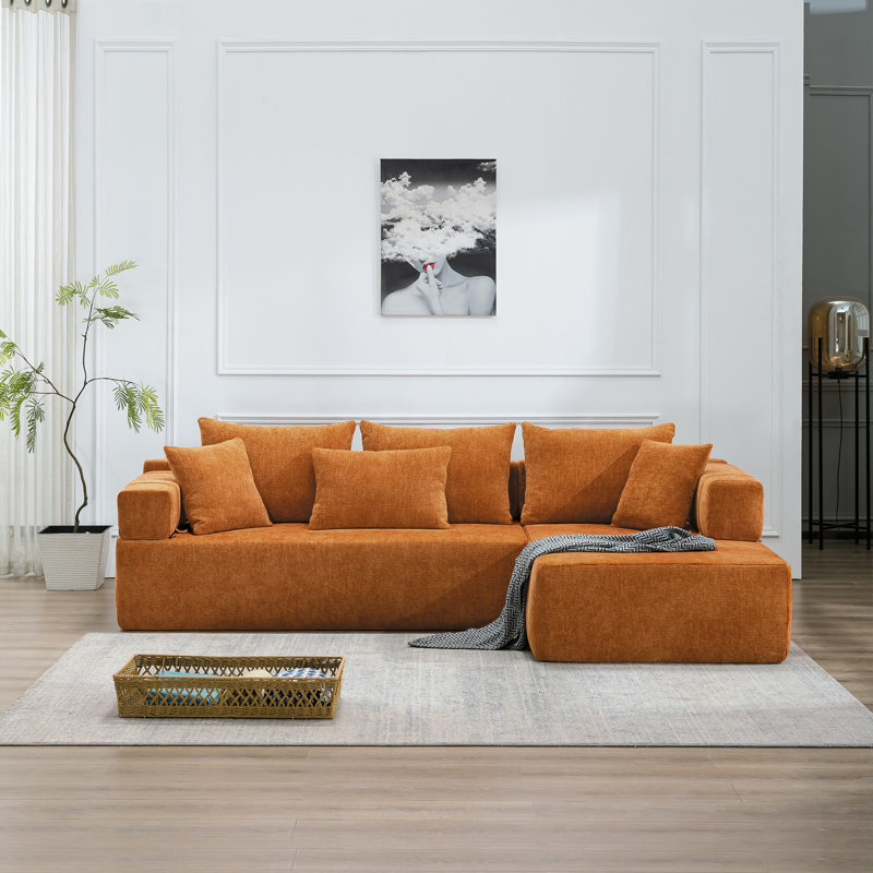 Canapé modulaire rembourré en L de 106,3 po Boneless, Right Hand Facing, Orange Cotton