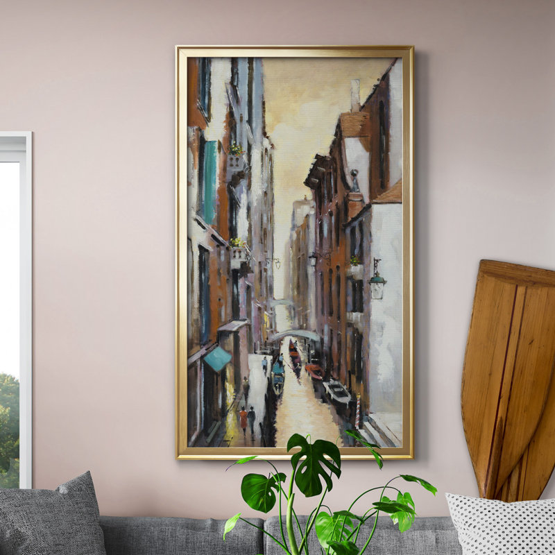 Canal View II - Peinture sur toile encadrée, H 22,5 po x l 42,5 po x P 1,5 po, Cadre doré