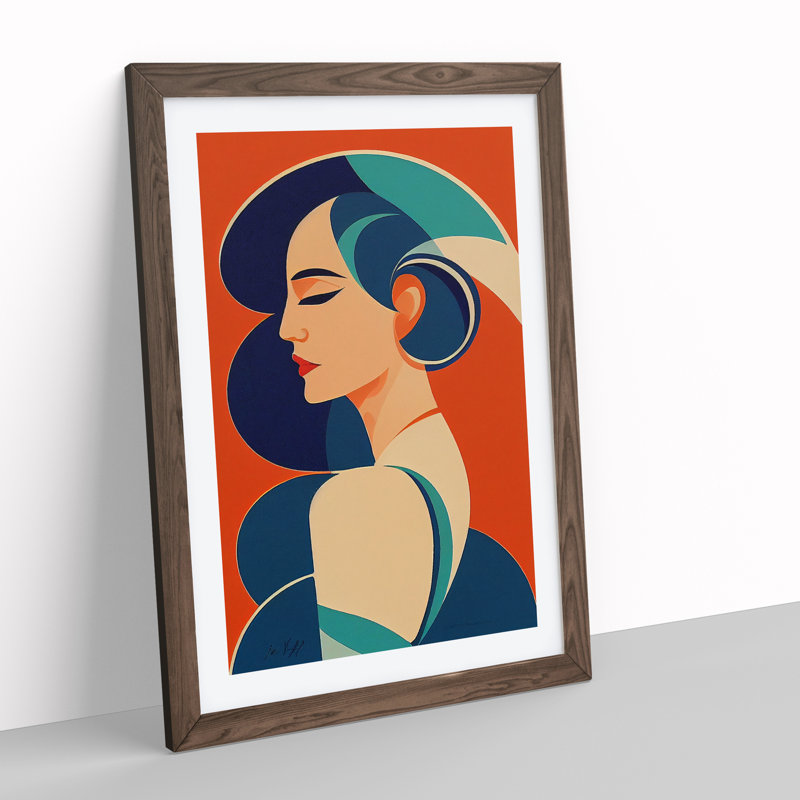 XV1022-5308X Woman in Art Deco No.2 1 Piece Single Picture Frame Wall Art, 46cm H x 34cm W x 2cm D, Walnut