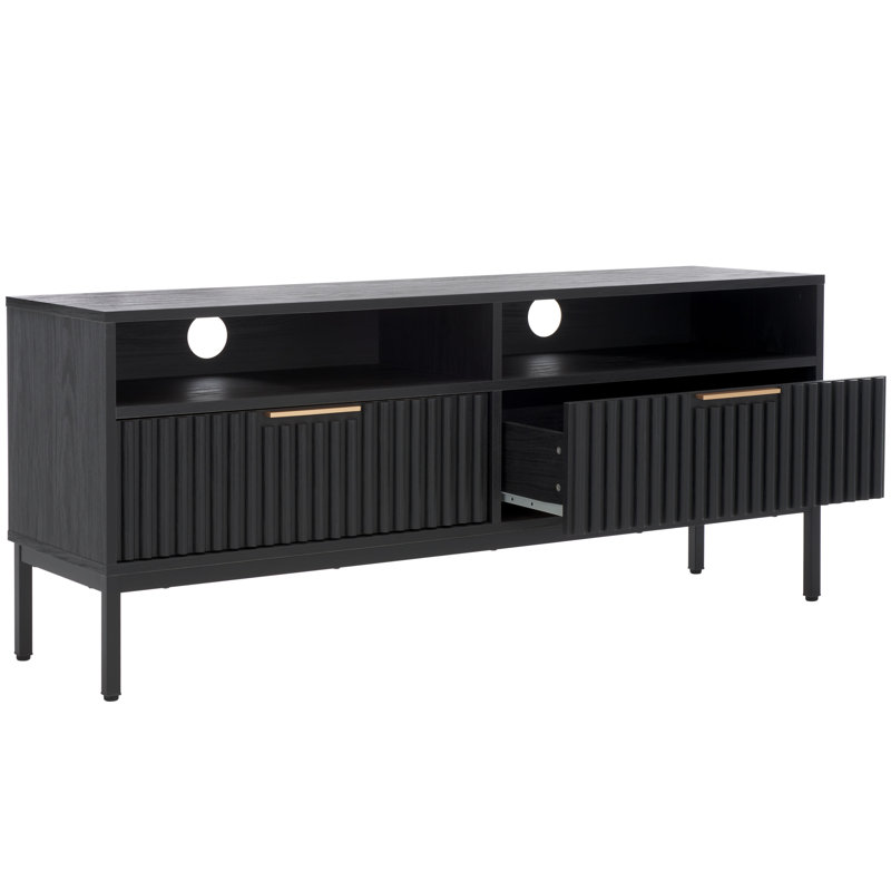 Meuble télé pour téléviseur de 60 po ou moins, Noir / pieds noirs