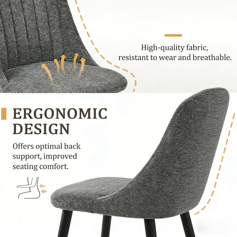 Velvet Dining Chairs With Wooden Legs Set Of 4, Grey Chenille/Black, 2