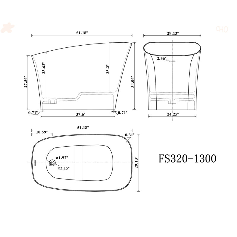 51" Solid Surface Soaking Bathtub