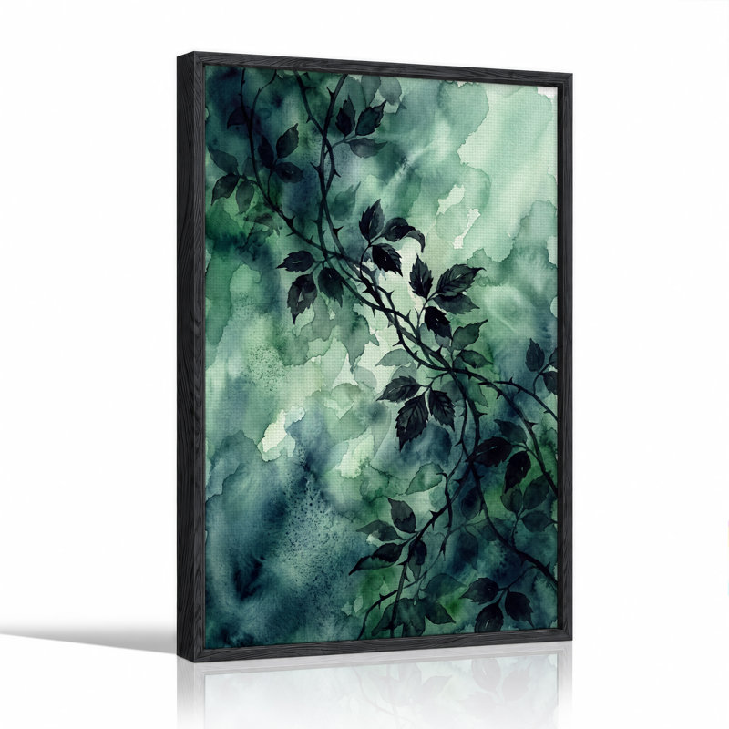 Aquarelle sur toile vert foncé, H 24 po x l 18 po