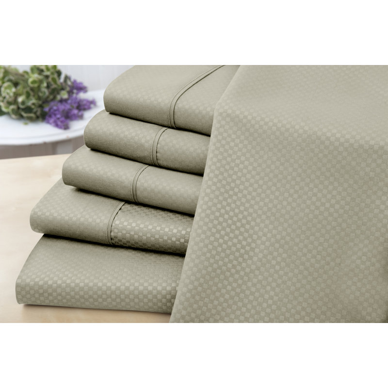 Ensemble de draps à carreaux 6 pièces US Army, Taupe, Ensemble de draps pour lit double + un drap-housse