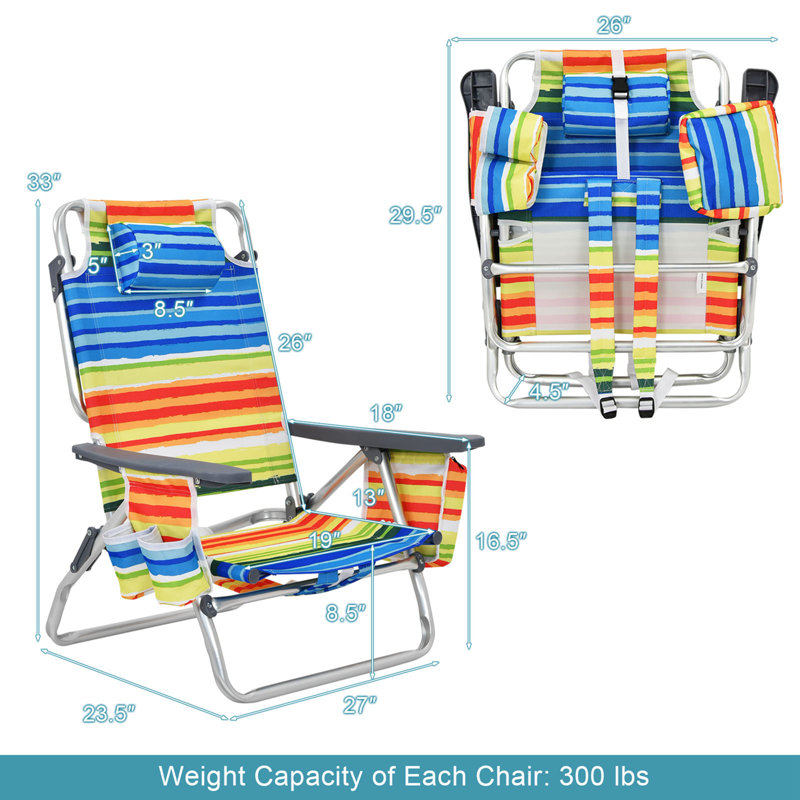 Selana Folding Beach Chair, Orange/Blue, 4