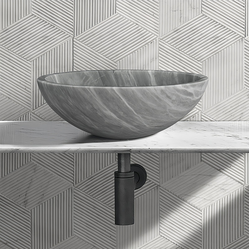 Carrara Gray Natural Marble Bathroom Vessel Sink, Gray