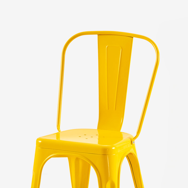 Chaises de salle à manger 4 pièces en métal jaune ultrabrillant, siège de 18 pouces et barres intérieures faciles à nettoyer