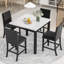 Ensemble de salle à manger 5 pièces avec table haute, comprenant une table à manger avec dessus en faux marbre et quatre chaises recouvertes de velours, noir.-612468770