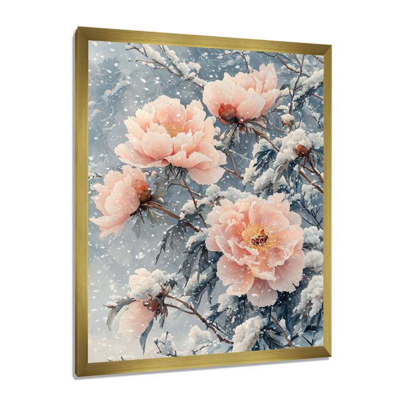 Pe pivoines au vent d'hiver III - art mural sur toile florale, H 44 po x l 34 po, Reproduction encadrée d'une seule photo