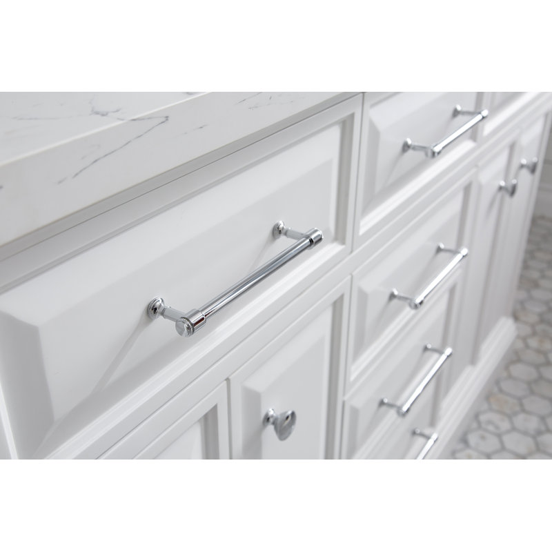 60" Palace Collection Quartz Carrara Cashmere Grey Bathroom Vanity Set With Hardware And F2-0009 Faucets in Chrome Finish