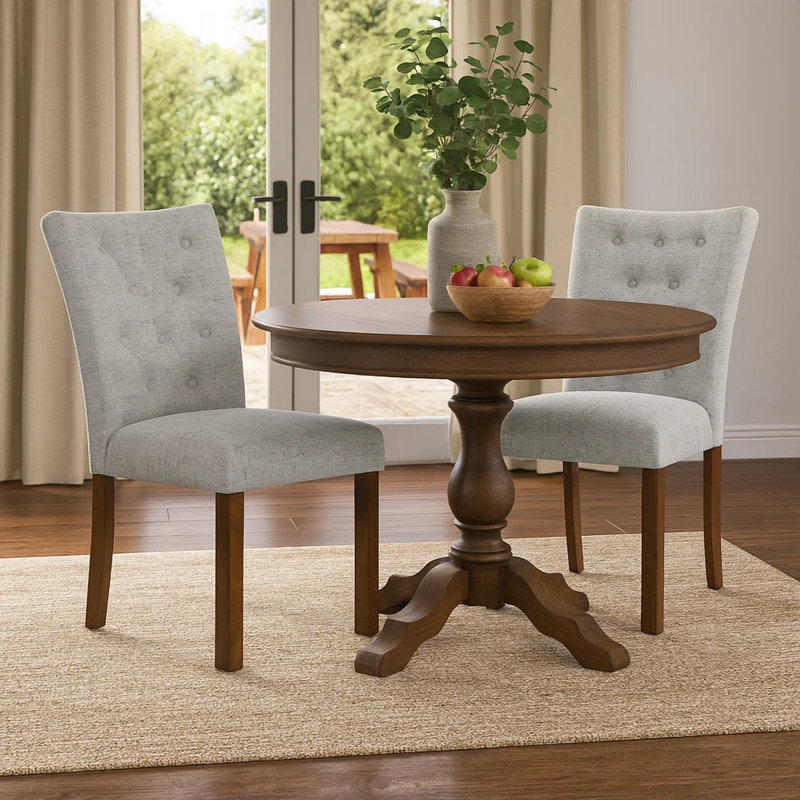 Ensemble de 2 chaises de salle à manger Rei Parsons, tissu touffeté à boutons, Gris