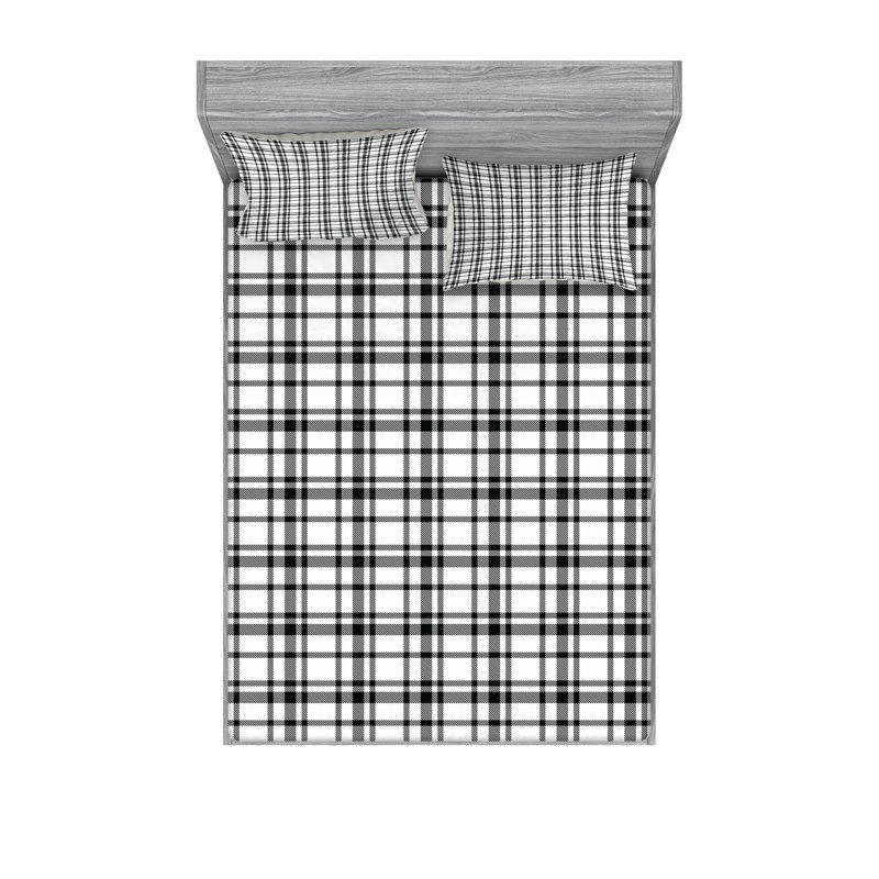 Ensemble de draps et taies décoratives à motif écossais Ambesonne, noir et blanc