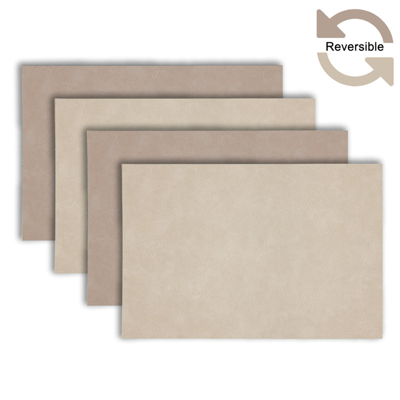 Dainty Home Florence Vegan Leather Reversible 12" x 18" Rectangular Placemat Set, Florence Ivory Taupe