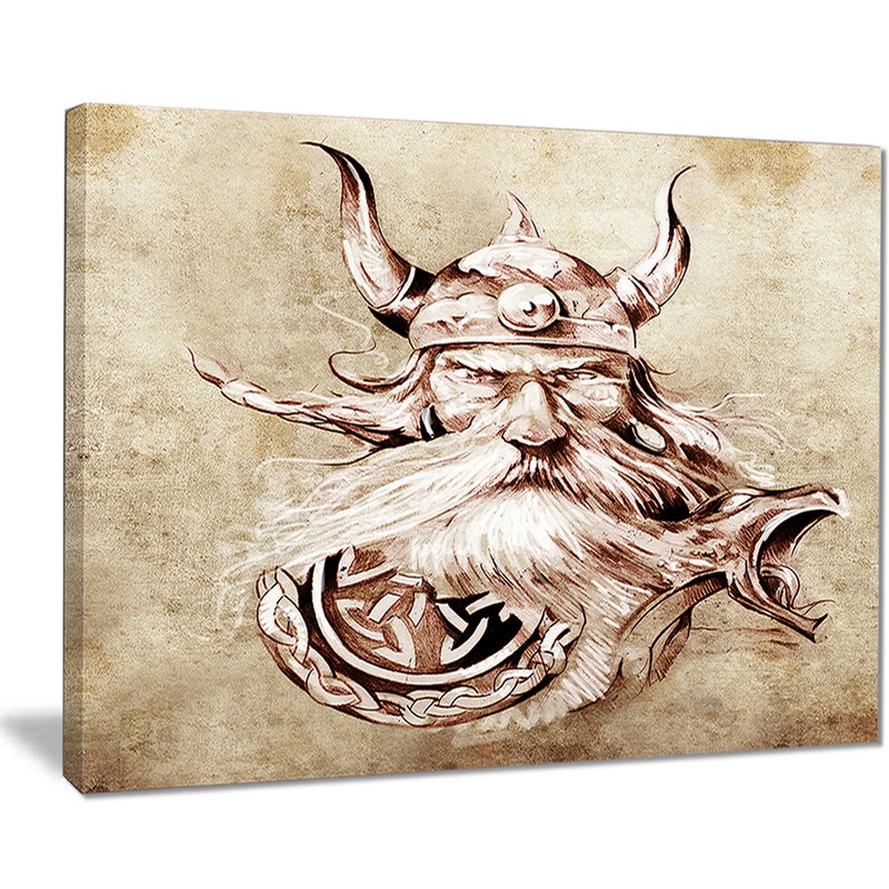 « viking warrior tatouage sketch », impression sur toile, H 30 po x l 40 po x P 1 po