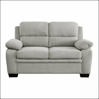 Causeuse confortable à assise moelleuse avec tissu texturé gris, capitonnage et structure en bois massif pour un salon moderne