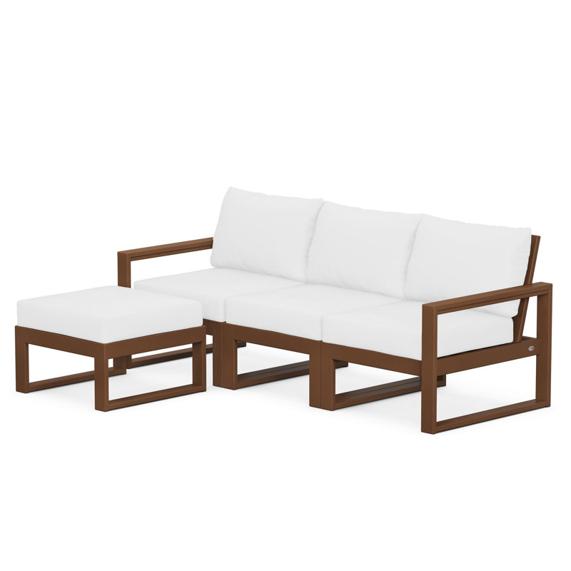 POLYWOOD EDGE Modular Deep Seating Set with Ottoman, Teak, Natural