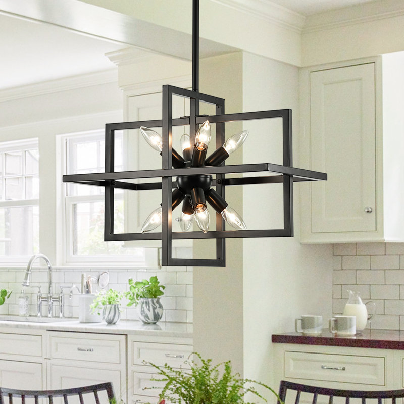 Lustre géométrique industriel Spoutnik à 8 lumières de style lanterne