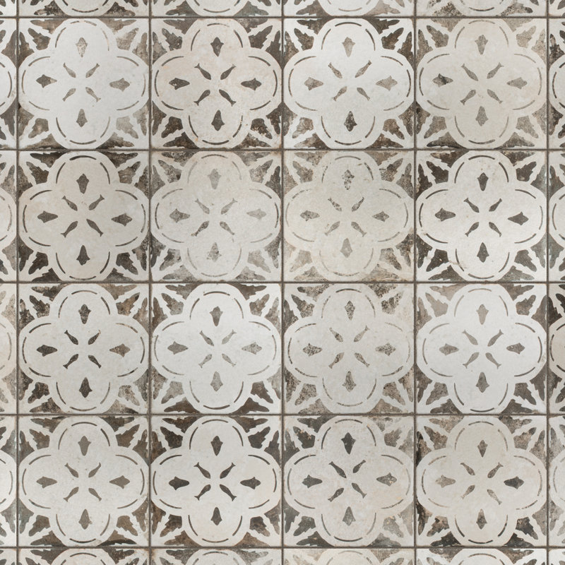 Kings 18" x 18" Ceramic Patterned Wall & Floor Tile, Black/White