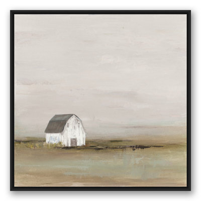 Barn in Fog - Peinture sur toile encadrée