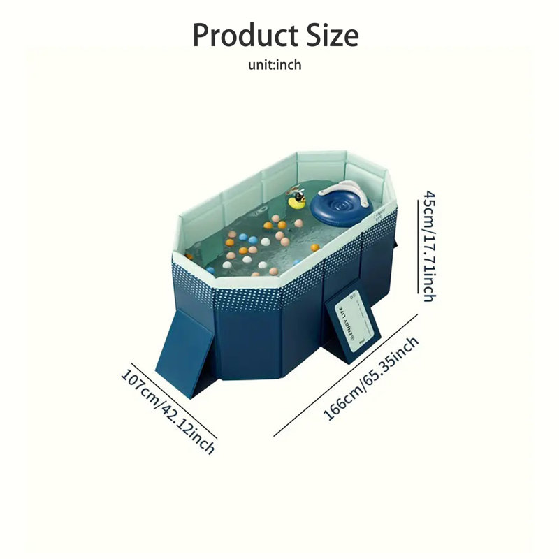 Outdoor PVC Inflatable Folding Pool, 65.35" L x 42.13" W x 17.72" H