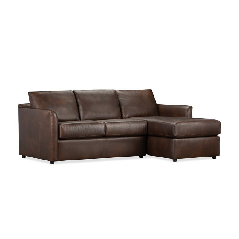 Cecelia 88'' W Top Grain Leather L-Shaped Sectional, Right Hand Facing, Steamboat Caramel Pebbled Genuine Leather
