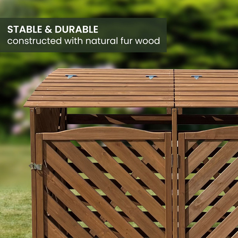 Brown Wooden Double Door Trash and Recyclables Bin Storage Shed