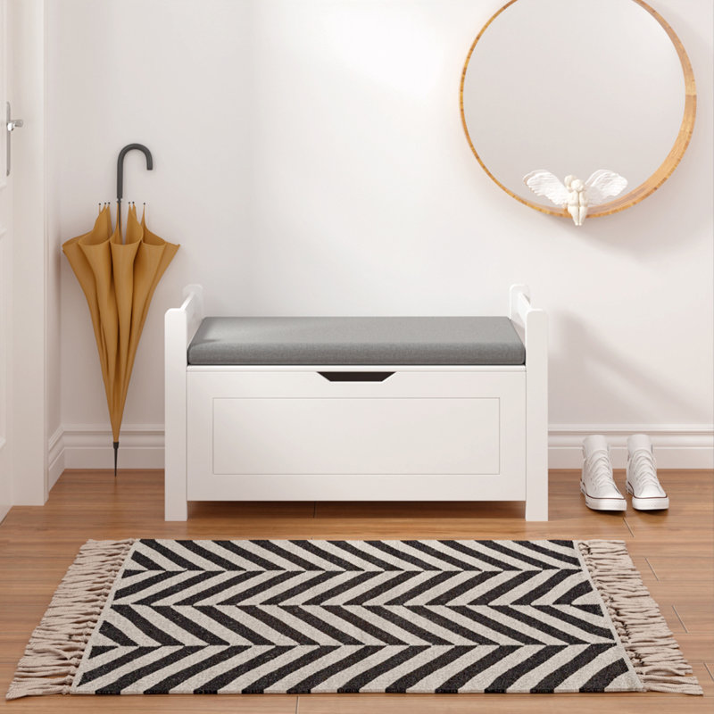 Coffre à jouets Jayace, banc de rangement pour jouets avec siège à coussin, Blanc / Gris