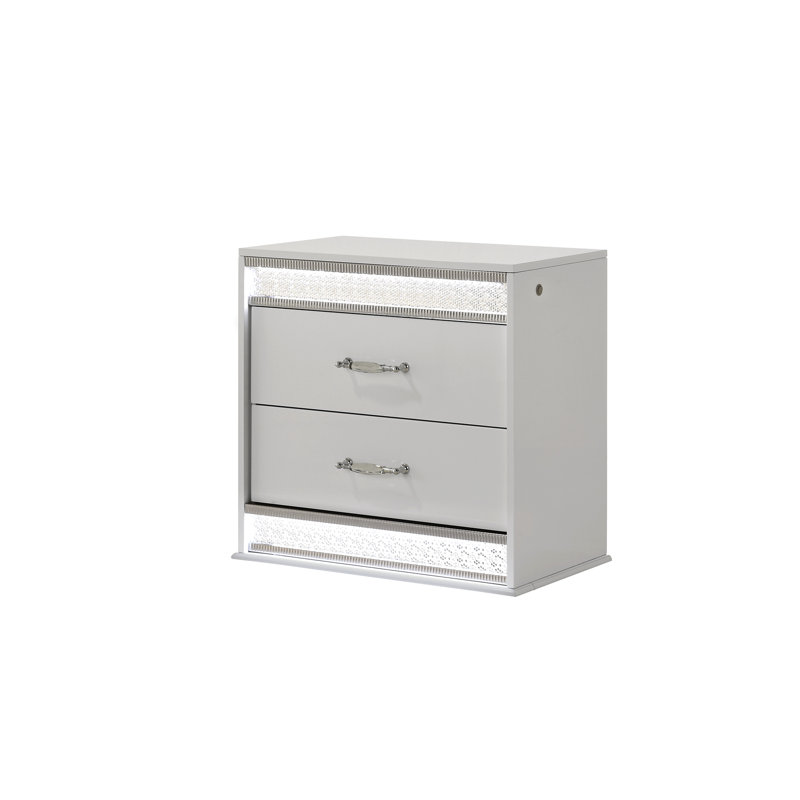 Style Table de chevet avec 2 tiroirs en blanc et laque 2 tables de chevet finition luxe