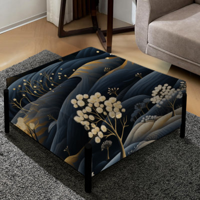 Dark Blue Scandinavian Mountain - Floral Large Square Ottoman