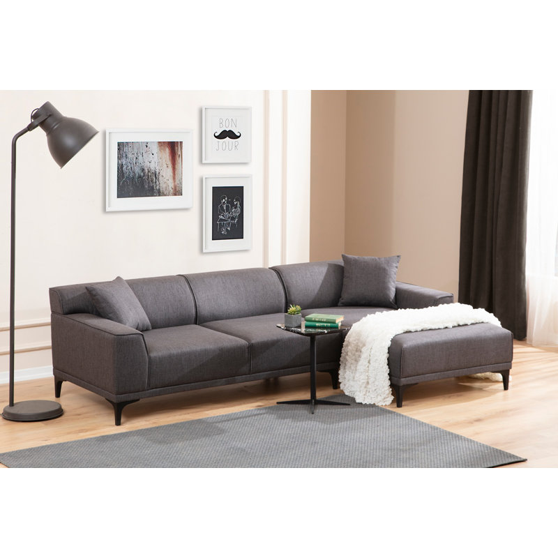 Canapé et méridienne de 98,4 po de large Rogero, Mélange de polyester anthracite, Accoudoir à droite (vu de face)