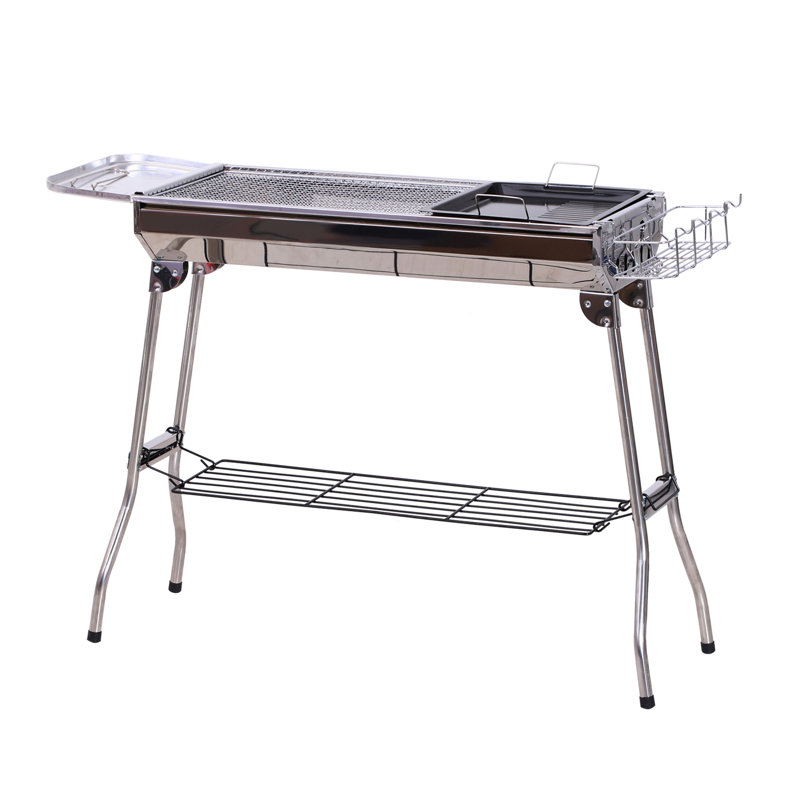 Barbecue au charbon portatif Outsunny, barbecue pliant en acier inoxydable avec poêle, grille, tablettes et crochets pour la cuisine, le camping, le pique-nique, la fête, la fête et les voyages