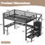 Lit mezzanine multifonctionnel en métal avec rangement et grand lit à DEL pour la vie moderne