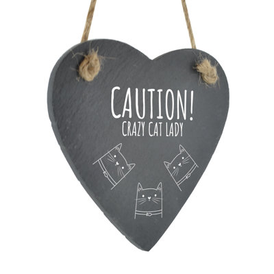 Heatherly Crazy Cat Lady Heart Slate Decorative Object