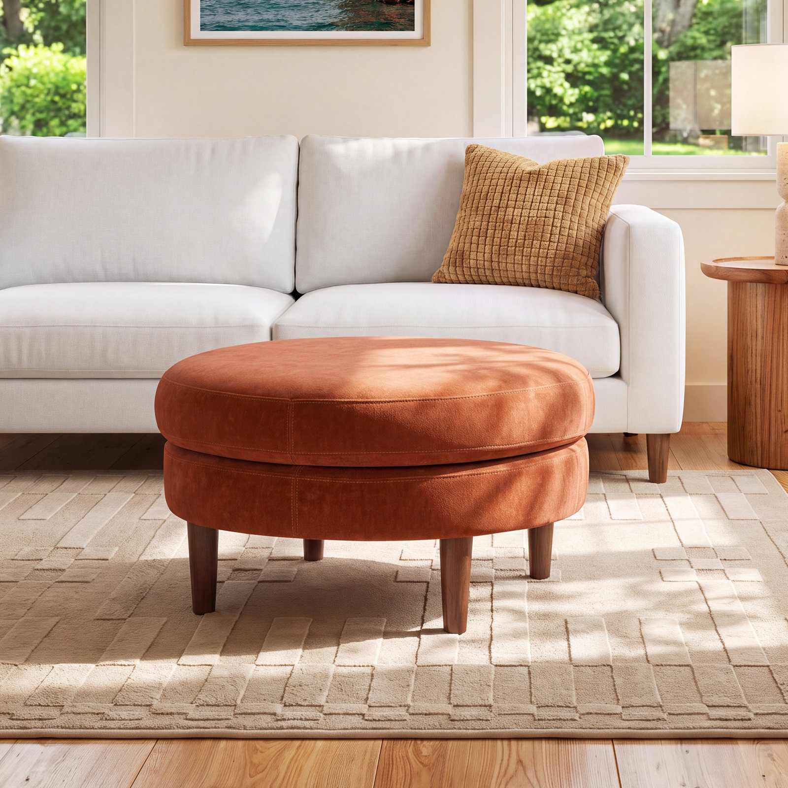 Landen 31" Ottoman, Rust Performance Chenille