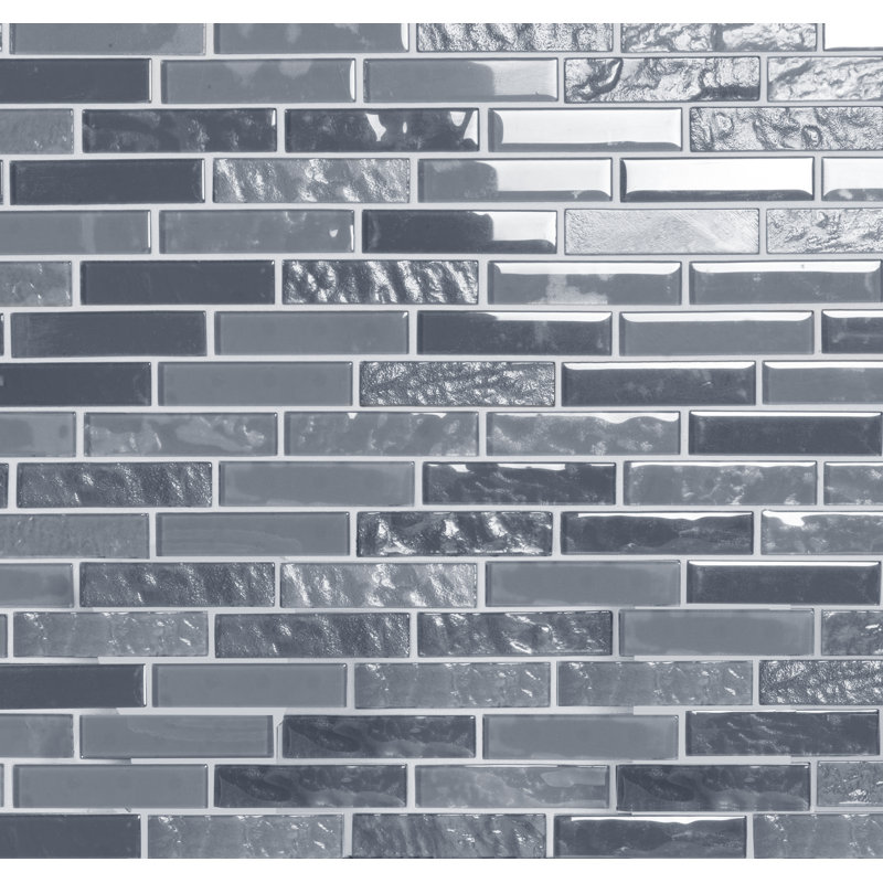 Landscape 1 in. x 4 in. Translucent Glass Plastic Face Mounted Brick Mosaic Designer Pool Tile, Blue Gray
