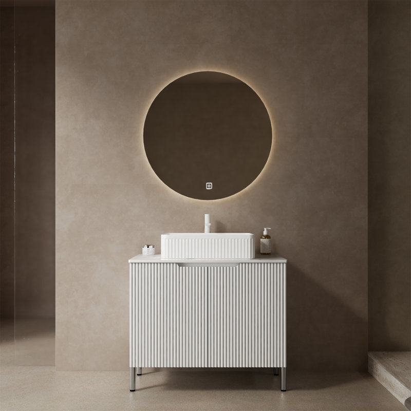 Meuble-lavabo autoportant sophistiqué avec rangement abondant, Blanc