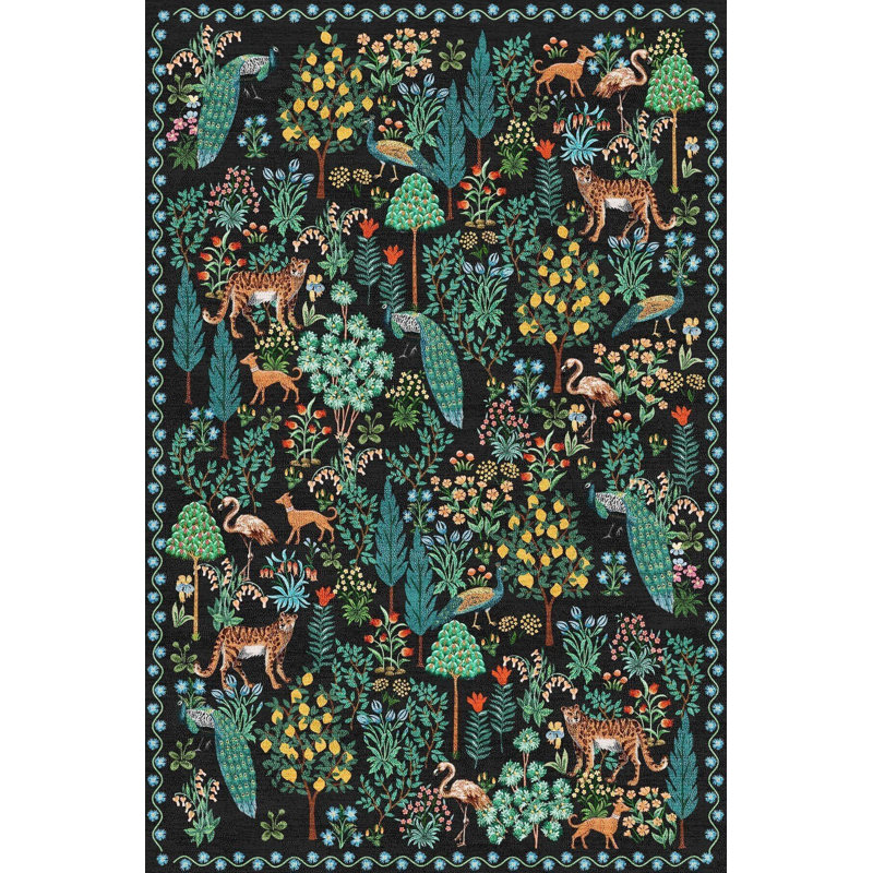 Tapis tissé multicolore lavable floral
