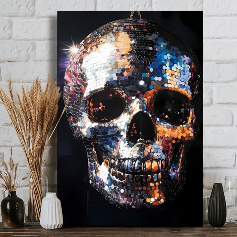 Toile tendue réfléchissante ornée de paillettes de style mosaïque - H 24 po x l 36 po x P 1 po