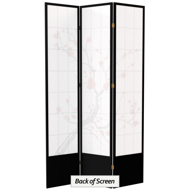 83.5" Cherry Blossom Shoji Room Divider, Black, 3