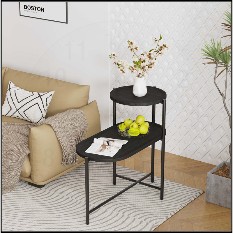 Modern 2-tier Coffee Table with Wood Storage Shelf and Stylish Design, Black